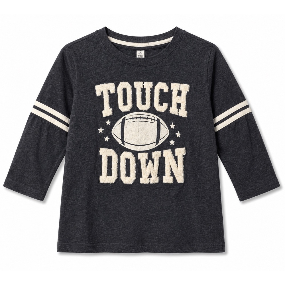 Anneliese Football Graphic Tee Large Gray Sequin Touch Down 3/4 Sleeve Shirt